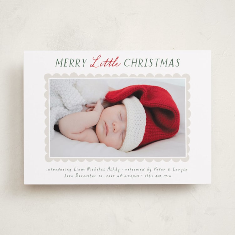 "Merry Scallop" - Holiday Birth Announcement Cards in Holly by Hooray Creative - Front