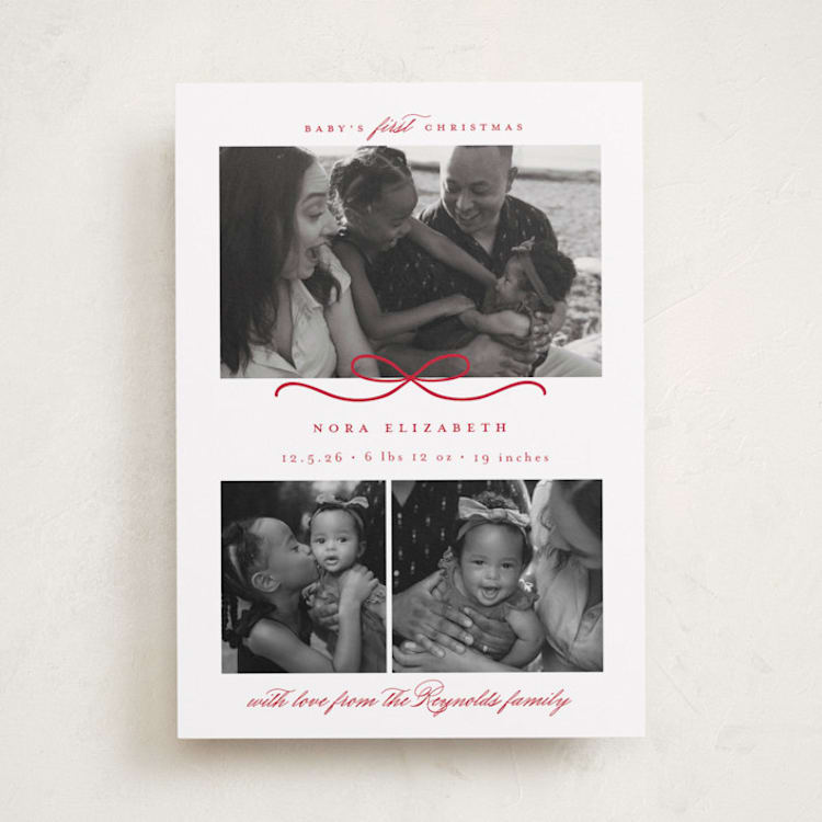 "Baby's First" - Holiday Birth Announcement Cards in Peppermint by Emily Betts - Front