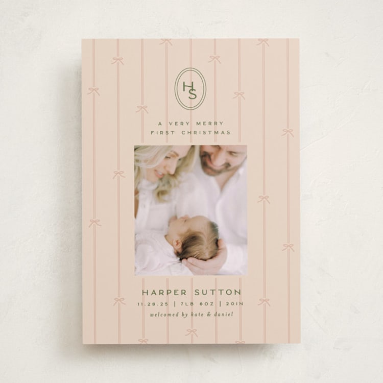 "first christmas monogram" - Holiday Birth Announcement Cards in Blush by Ellen Schlegelmilch - Front