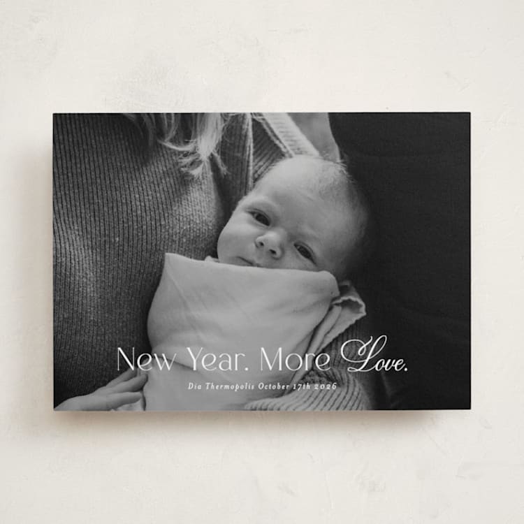 "More Love" - Holiday Birth Announcement Cards in Snow by Angela Garrick - Front