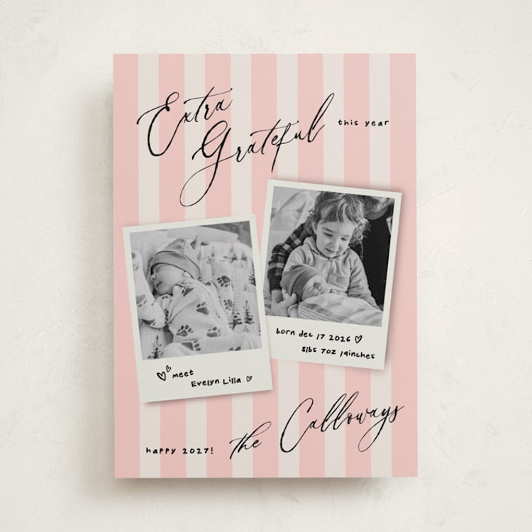 "Extra" - Holiday Birth Announcement Cards in Berry by Vivian Yiwing - Front