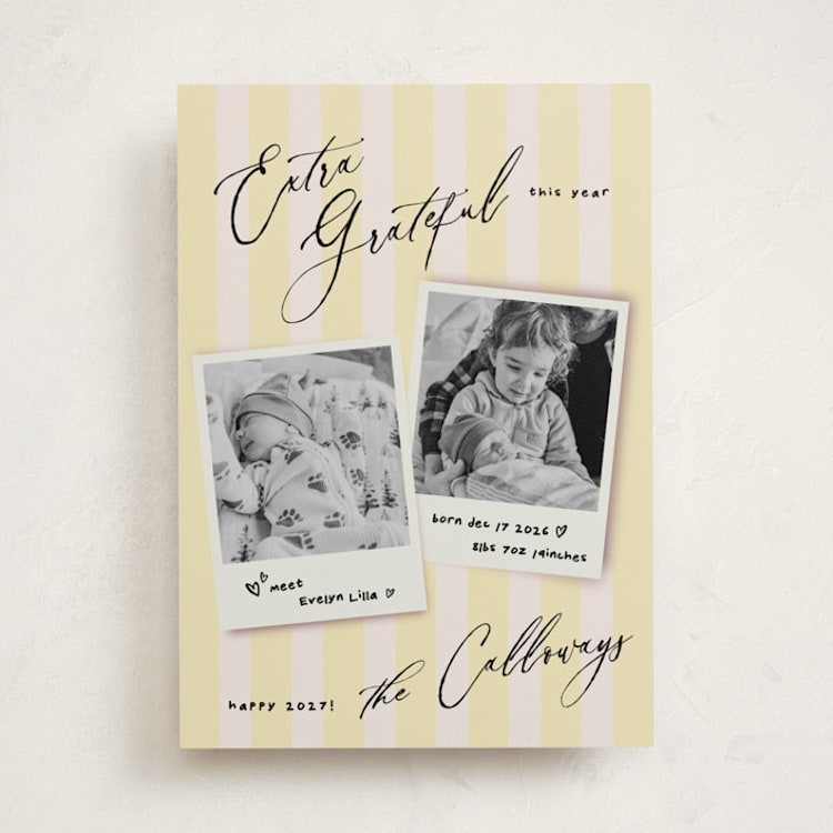 "Extra" - Holiday Birth Announcement Cards in Lemon by Vivian Yiwing - Front