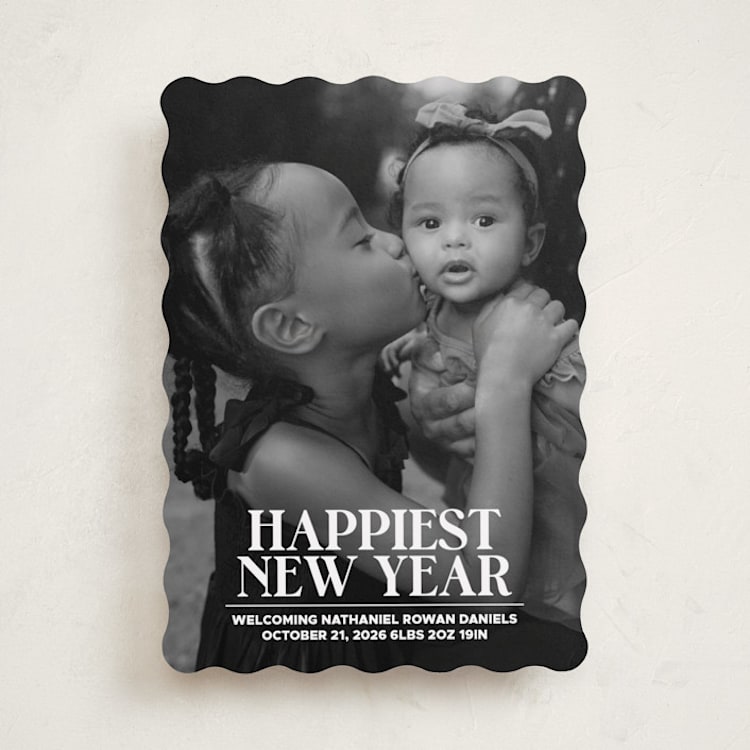 "News" - Holiday Birth Announcement Cards in Snowfall by Jenna Holcomb - Front
