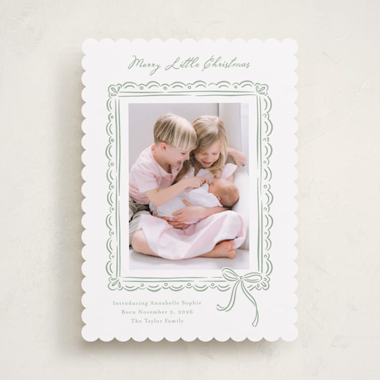 "Merry Little Christmas" - Holiday Birth Announcement Cards in Evergreen by Erin German - Front