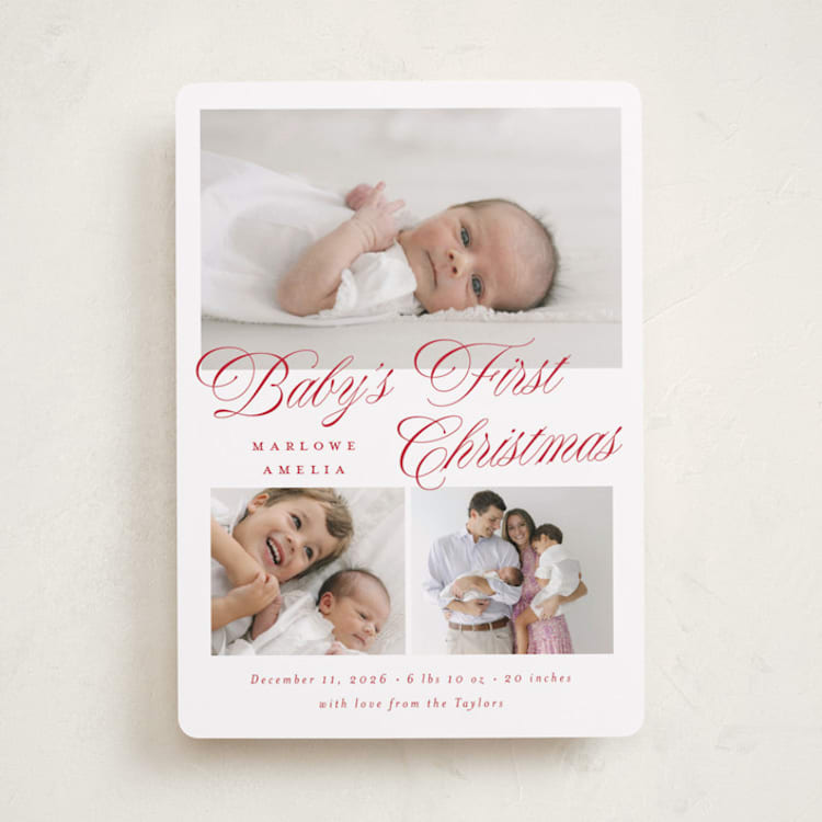 "Classic Baby" - Holiday Birth Announcement Cards in Holly Berry by Emily Betts - Front