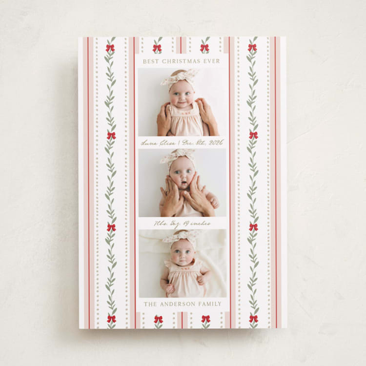 "Best Christmas" - Holiday Birth Announcement Cards in Candy Cane by Susan Moyal - Front