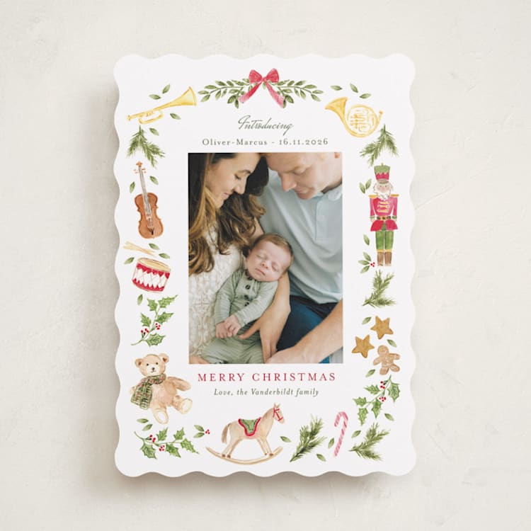"Nostalgic Melody" - Holiday Birth Announcement Cards in Forest by frau brandt - Front