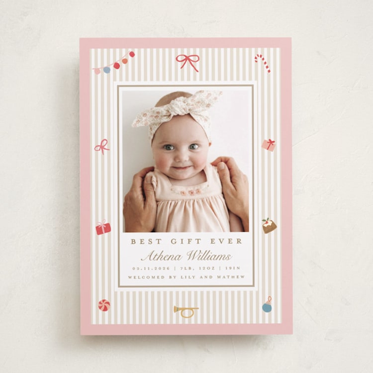 "Best Gift" - Holiday Birth Announcement Cards in Gumdrop by Teju Reval - Front