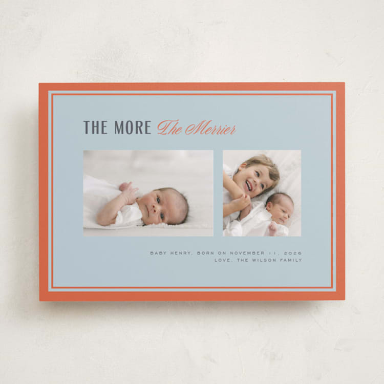 "The Merrier" - Holiday Birth Announcement Cards in Winter Frost by Ana de Sousa - Front