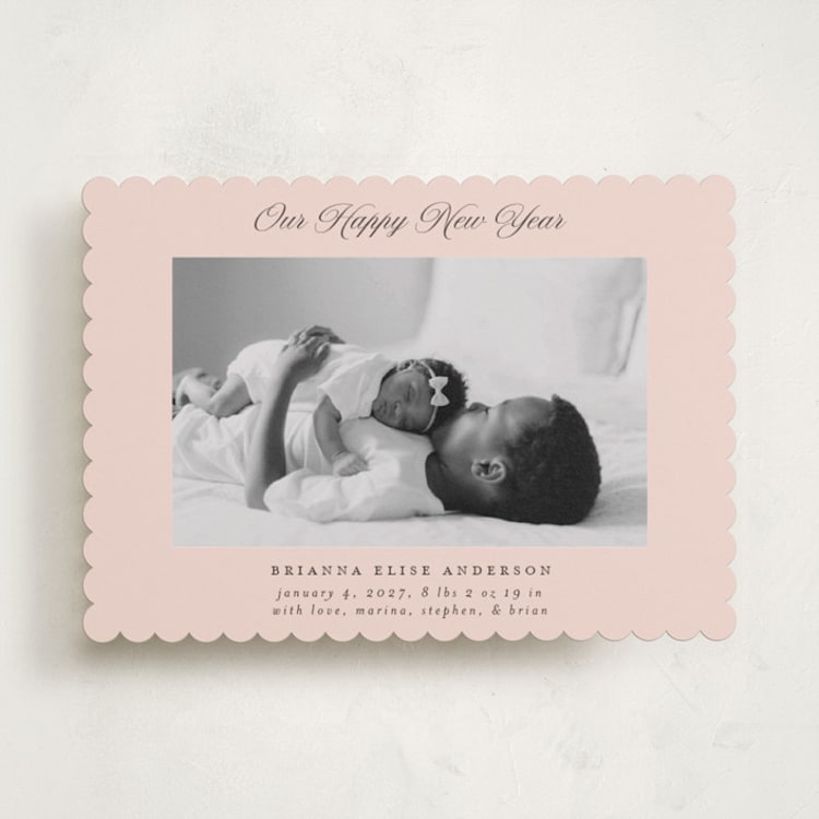 "Our Happy New Year" - Holiday Birth Announcement Cards in Cotton Candy by Jennifer Holbrook - Front