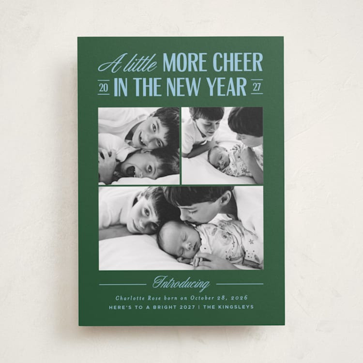 "Little Cheer" - Holiday Birth Announcement Cards in Forest by Heather Schertzer - Front