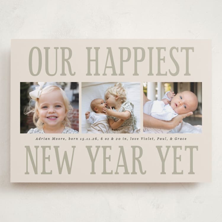"Something Kind of Wonderful" - Holiday Birth Announcement Cards in Champagne by Corinne Malesic - Front
