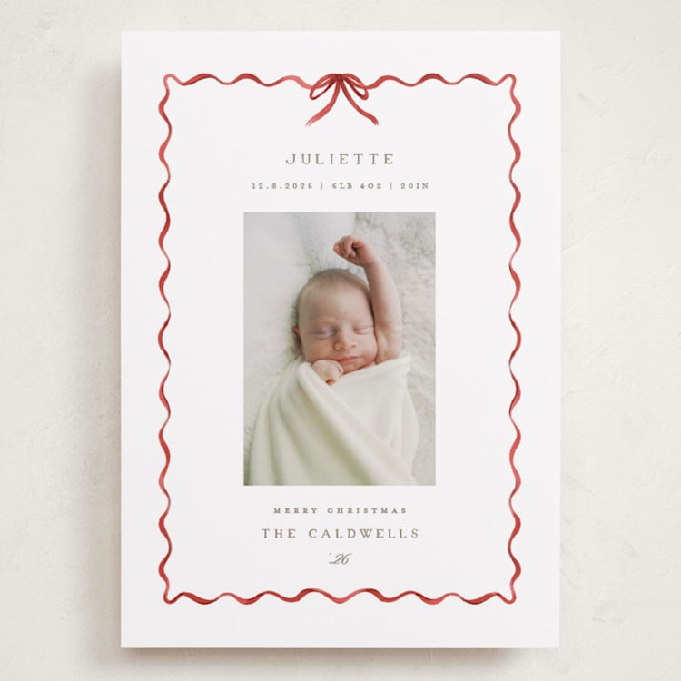 "lovely holiday" - Holiday Birth Announcement Cards in Crimson by Grae - Front