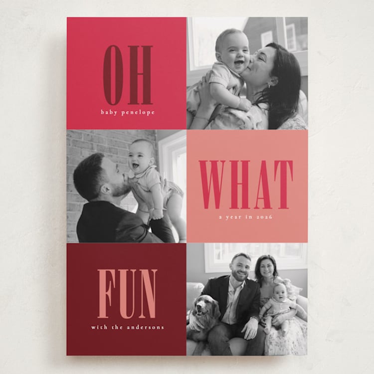 "Oh What Fun" - Holiday Birth Announcement Cards in Mulled Wine by Stacy Maalouf - Front
