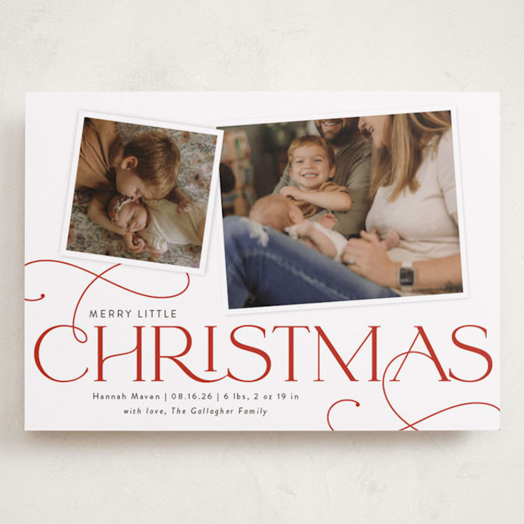 "Little Addition" - Holiday Birth Announcement Cards in Cherry by Sarah Brown - Front