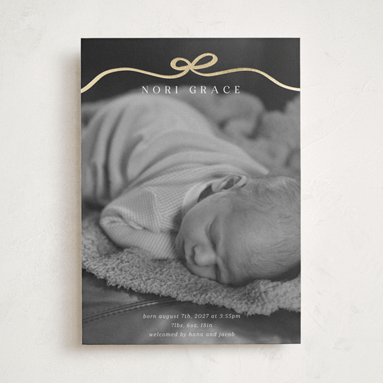 "Bow Tied" - Birth Announcements in Cotton by Kaydi Bishop - Front