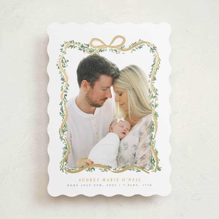 "Ribbonly Frame" - Birth Announcements in Blush by Itsy Belle Studio - Front