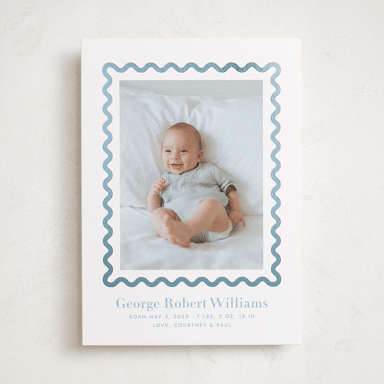 "Ric Rac" - Birth Announcements in Bluebell by Megan Davis - Front