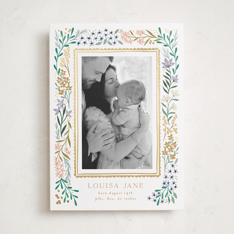 "Wildflower Frame" - Birth Announcements in Lavender by Alethea and Ruth - Front