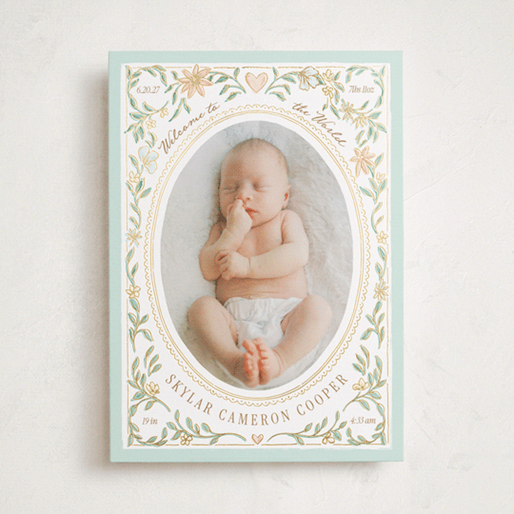 "Nature Frame" - Birth Announcements in Turquoise by Leah Bisch - Front