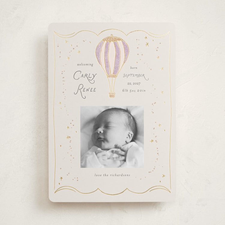 "balloon whimsy" - Birth Announcements in Lilac by Summer Winkelman - Front