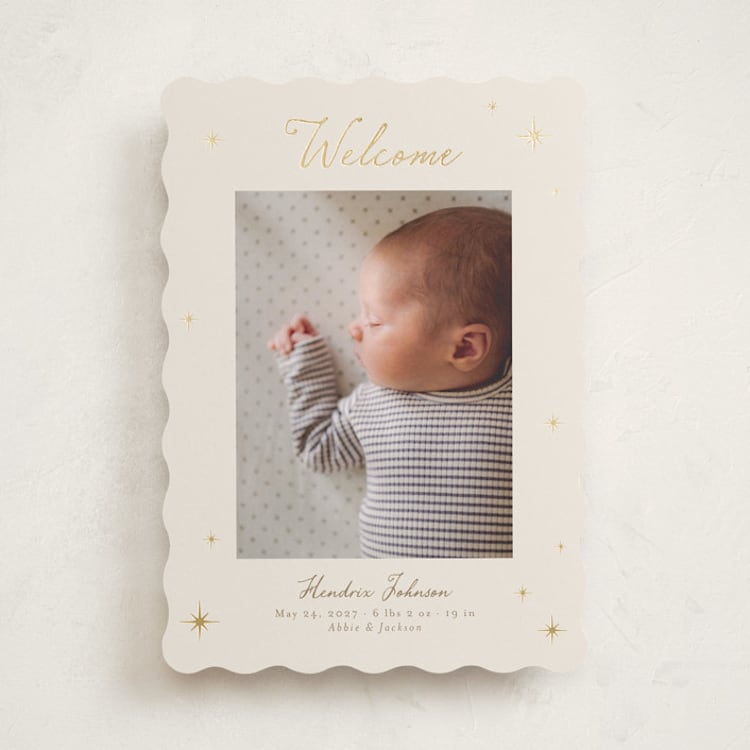 "Scattered Stars" - Birth Announcements in Linen by Nicole Walsh - Front