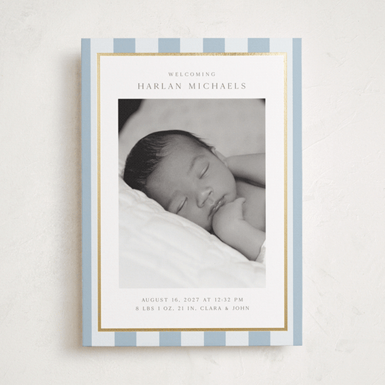 "Modern Stripe" - Birth Announcements in Sky by Nicole Walsh - Front