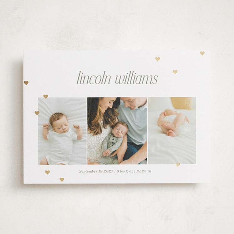 "Lots of Love" - Birth Announcements in Linen by Robert and Stella - Front