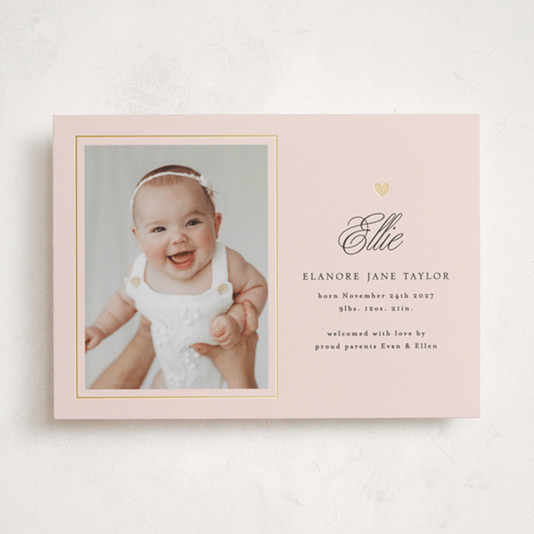 "Tiny Heart Detail" - Birth Announcements in Blush by Alethea and Ruth - Front