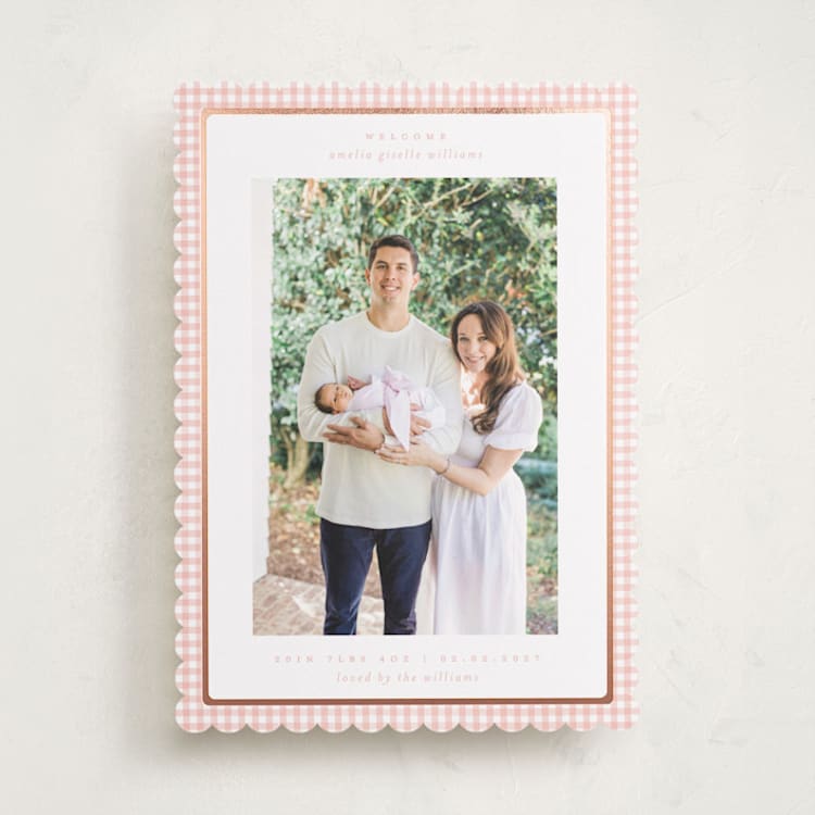 "Preppy fabric" - Birth Announcements in Blush by Claudia Orengo - Front