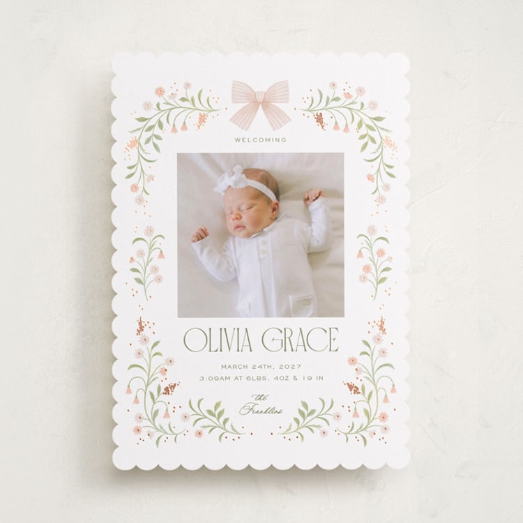 "Sweet Adelaide" - Birth Announcements in Blush by Paper Raven Co. - Front
