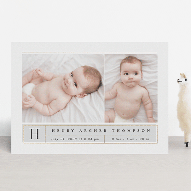 "Modern Stats" - Birth Announcements in Cloud by Erica Krystek - Front