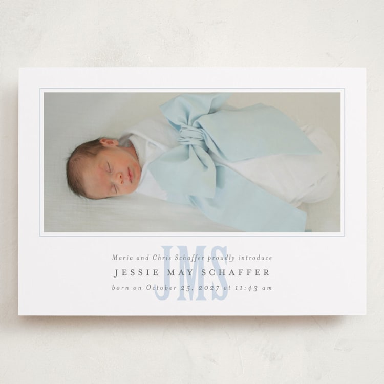 "Classic Monogram" - Birth Announcements in Sky by Erin Hodges - Front