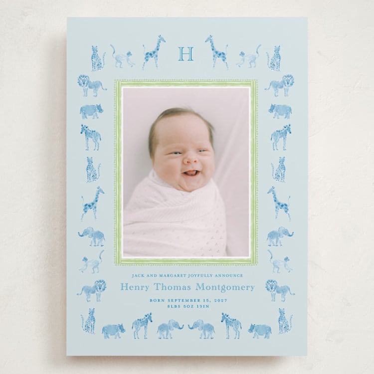 "Safari Parade" - Birth Announcements in Sky by Jill Delavan - Front