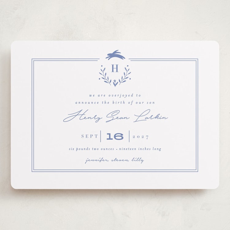 "Classic Baby Monogram" - Birth Announcements in Cobalt Blue by Susan Brown - Front