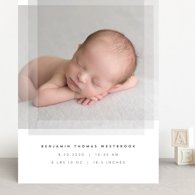 "Transparent" - Birth Announcements in Charcoal by Erin Deegan - Front
