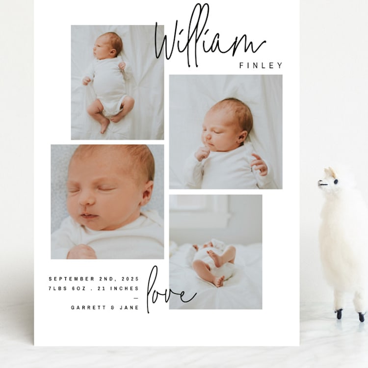 "overjoyed script" - Birth Announcements in Onyx by Lindsay Stetson Thompson - Front