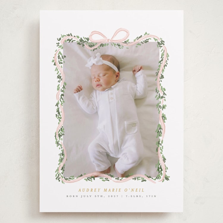 "Ribbonly Frame" - Birth Announcements in Blush by Itsy Belle Studio - Front