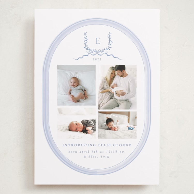 "Festive Monogram" - Birth Announcements in Frost by Corinne Malesic - Front