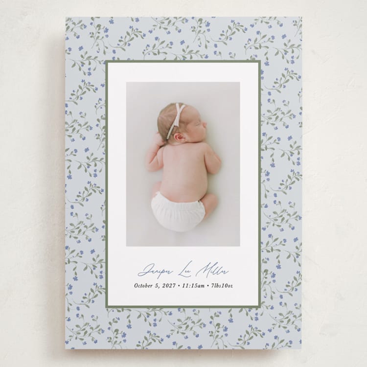 "Ditsy Floral Frame" - Birth Announcements in Powder by Kate Ahn - Front
