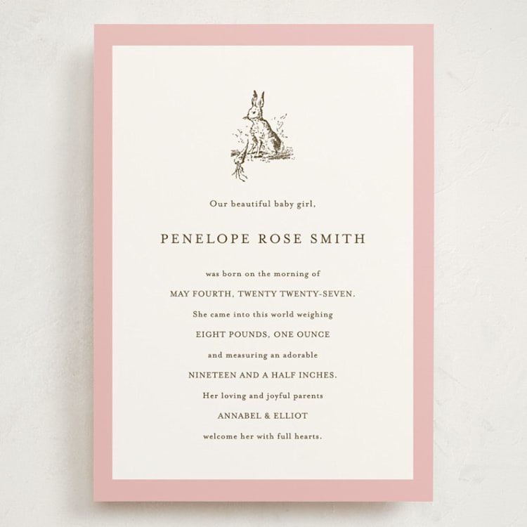 "Classic Bunny" - Birth Announcements in Blush by Megan Davis - Front