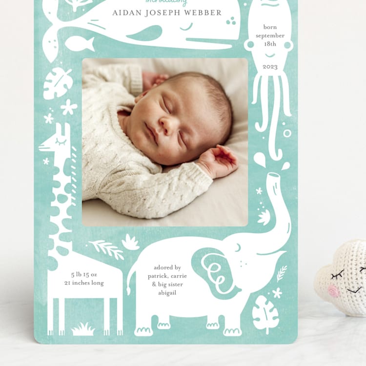 "All God's Creatures" - Birth Announcements in Narwhal by Carrie ONeal - Front