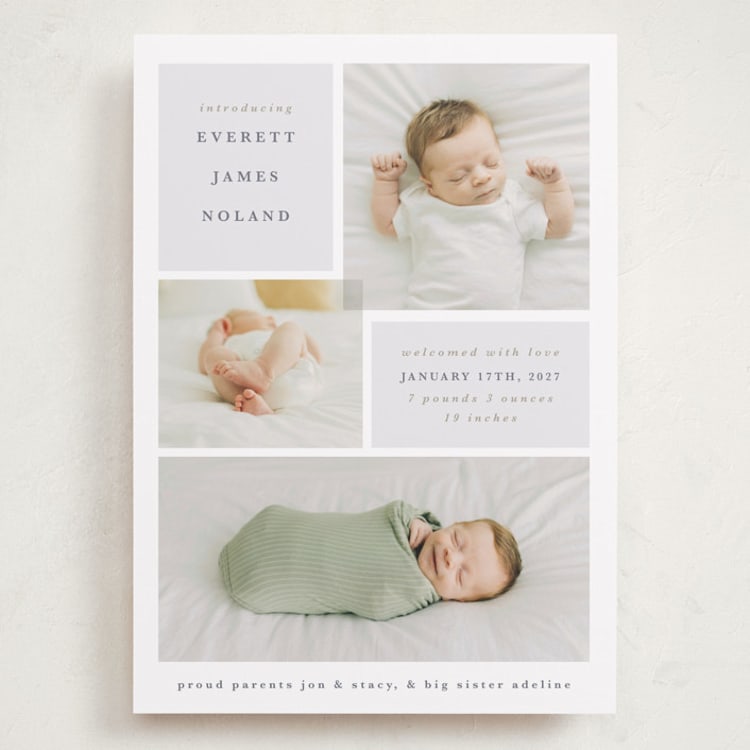"Love Multiplies" - Birth Announcements in Dusty Blue by Julie Murray - Front