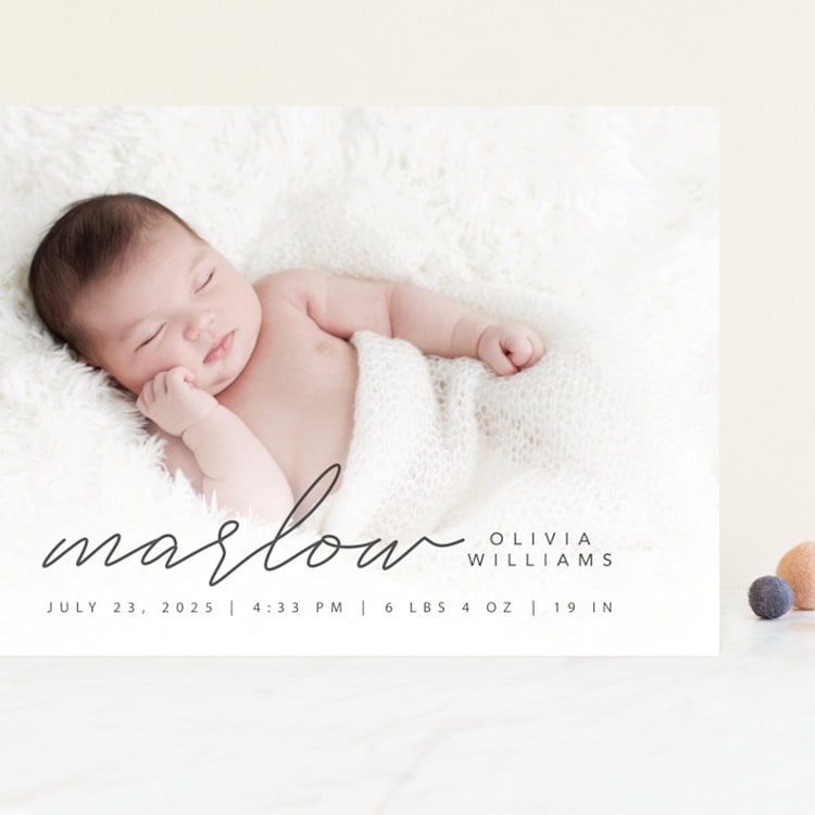 "Marlow" - Birth Announcements in Graphite by Megan Cash - Front