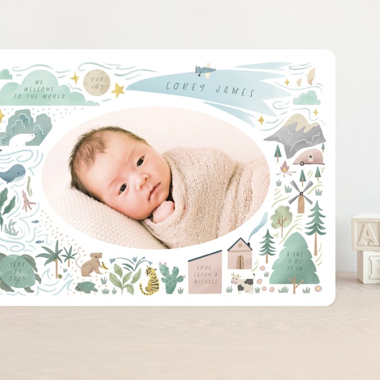 "A Wonderful World" - Birth Announcements in Blue Jay by Grae - Front