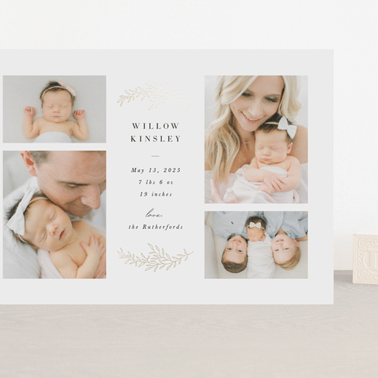 "Delicate Foliage" - Birth Announcements in Onyx by Brandy Folse - Front