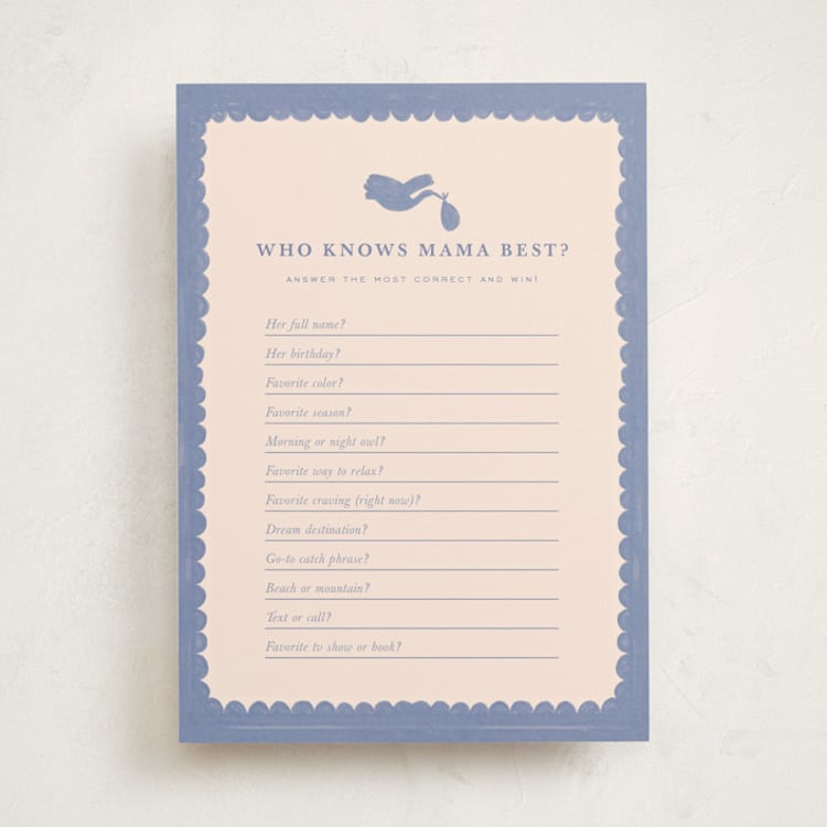"Heirloom" - Baby Shower Game Cards in Powder by Sierra Lee - Front