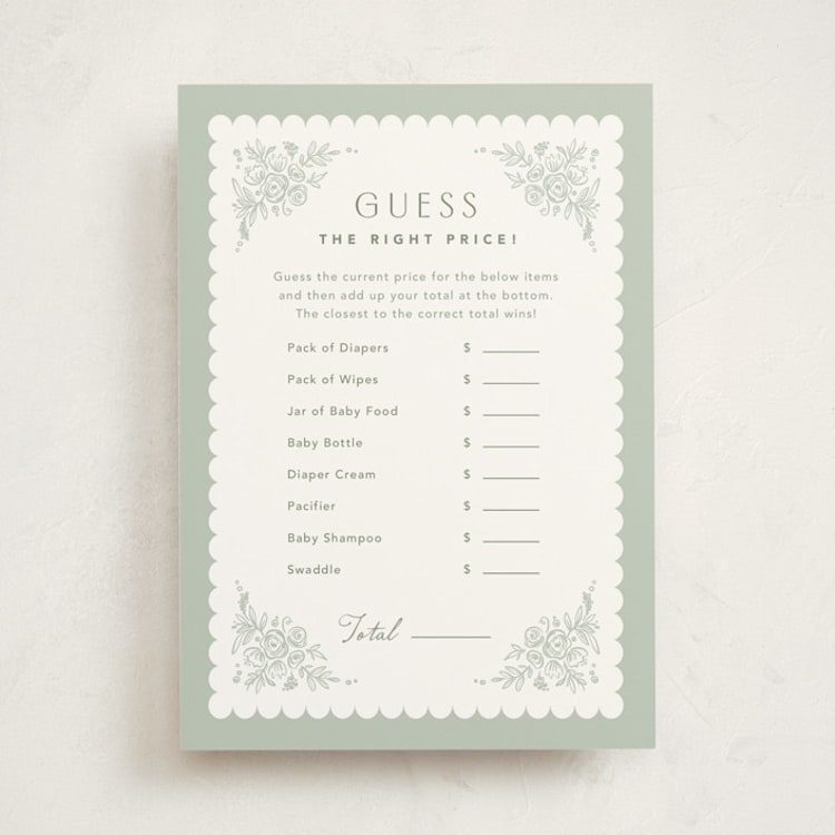 "Story Book Frame" - Baby Shower Game Cards in Sage by Kristen Smith - Front