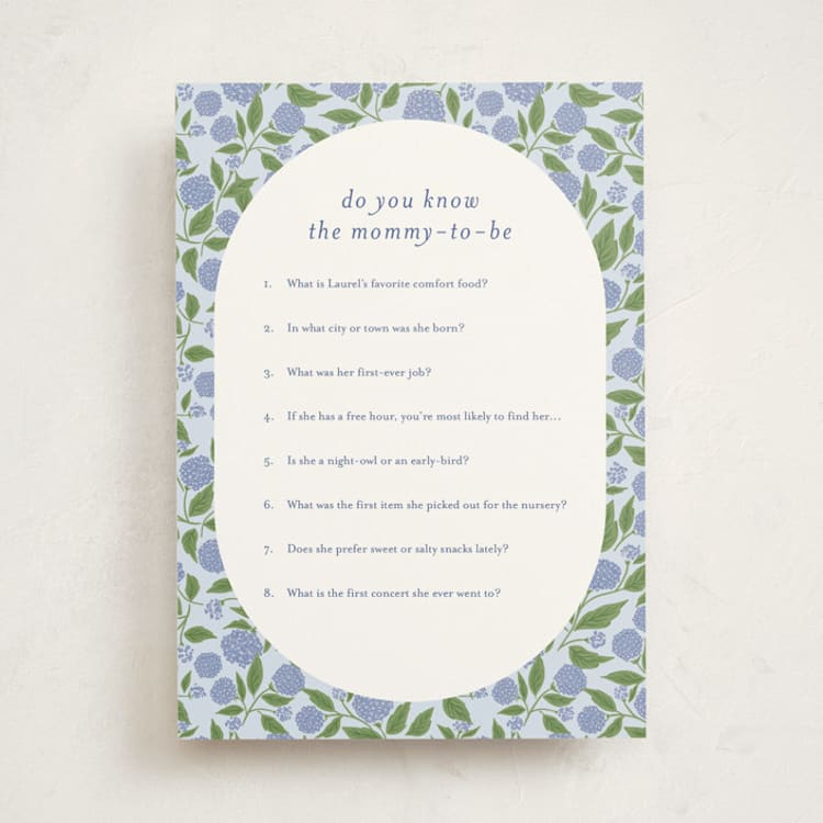 "Hydrangea Pram" - Baby Shower Game Cards in Sky by Cindy Reynolds - Front