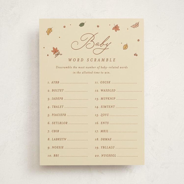 "Sweet Autumn" - Baby Shower Game Cards in Pie by letterfix - Front